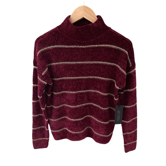 Rachel Zoe Burgundy and Gold Mock Neck Long Sleeve Sweater Top NWT Size M - Picture 1 of 9